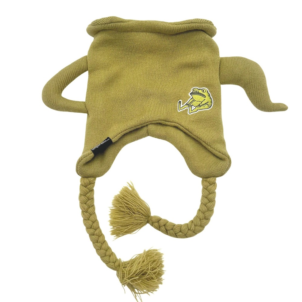 NWOT Over the Garden Wall Greg Teapot Tassel Frog Beanie Olive Green Knit Hat